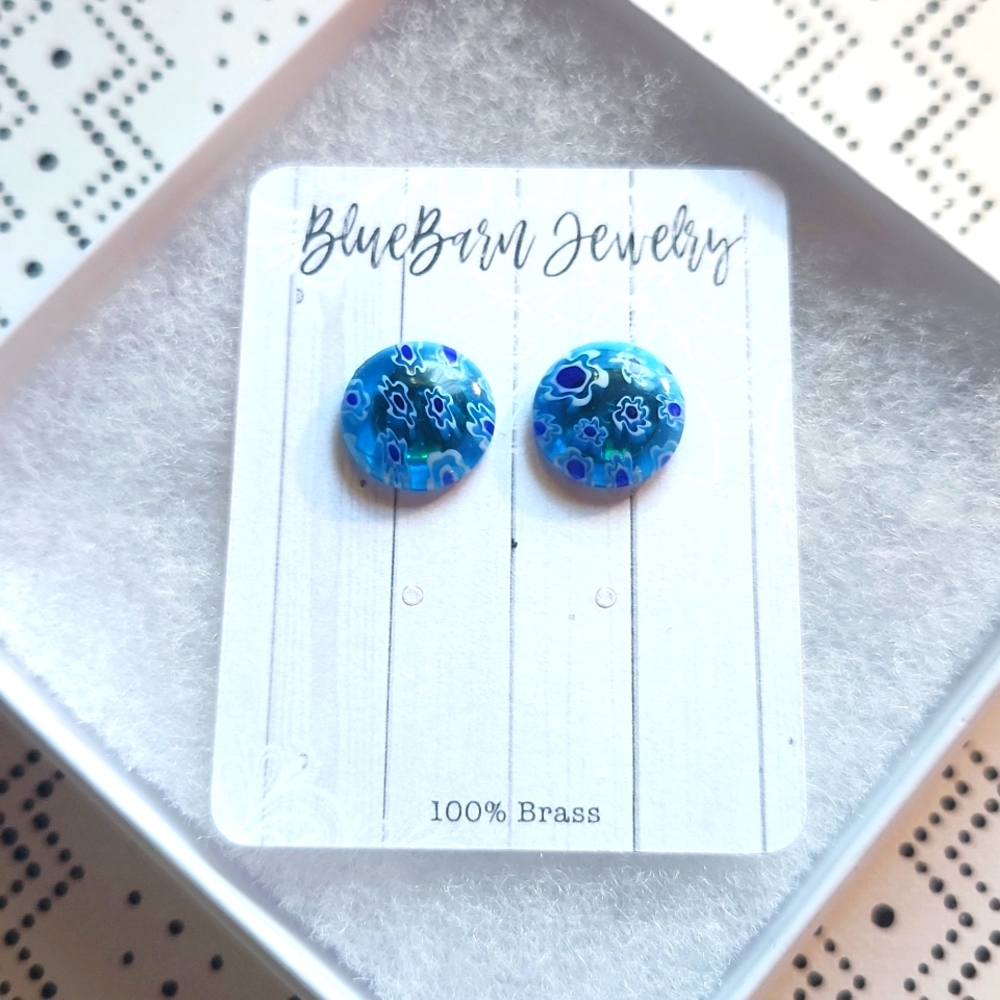 Handmade Blue Glass Stud Earrings